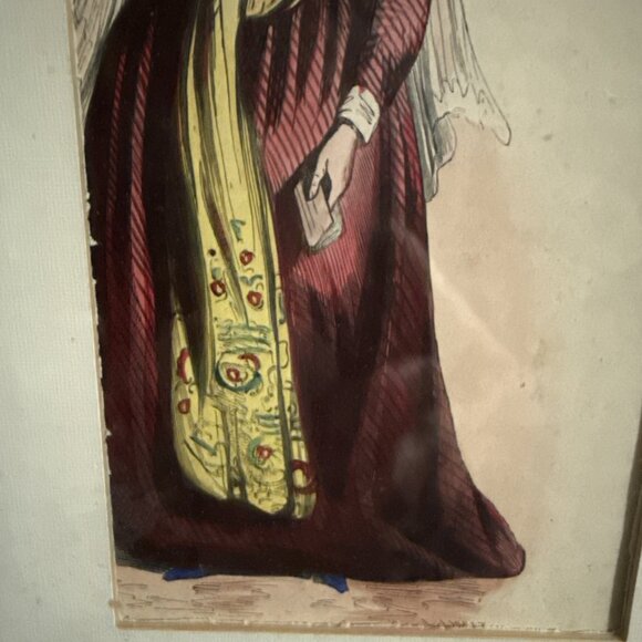 Antique Dark Thin Oak Mission Arts & Crafts Frame W/ Fashionable Woman 9x7” - Picture 4 of 8